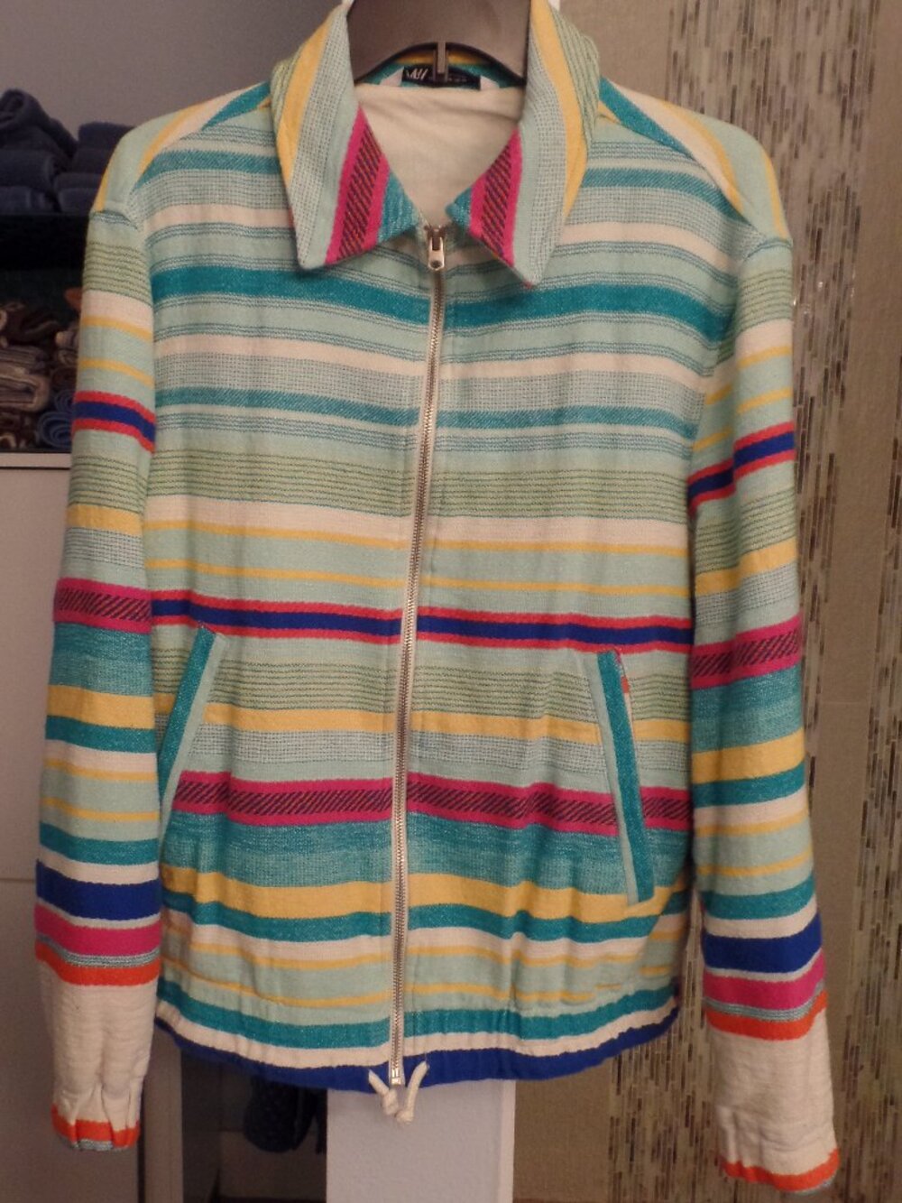 ZARA Men's Zip-front Striped Jacket - Medium